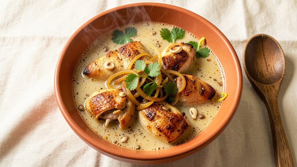 Avila's El Ranchito Chicken Soup Recipe: Tortilla-Crusted Top and Zesty Lime Finish
