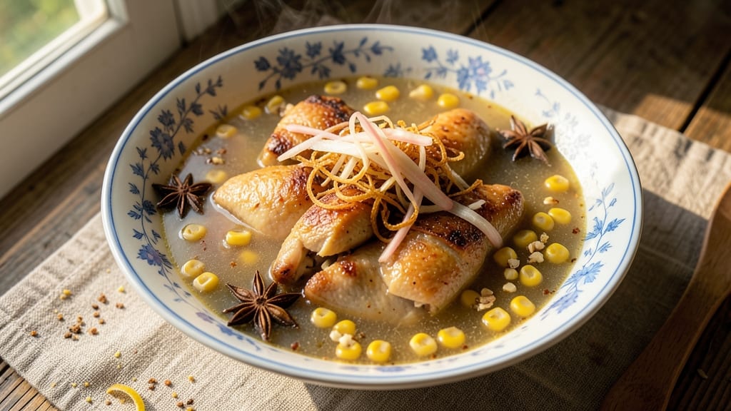 Authentic Chinese Chicken and Corn Soup Recipe: Fragrant Ginger-Star Anise Broth with Silky Egg Ribbons
