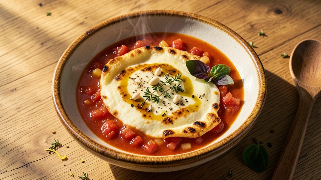 Baker's Crust Tomato Cheese Soup Recipe: Crispy Bread Topping Magic