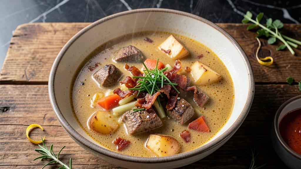 Beef Chowder Soup Recipe: Creamy Potato and Bacon Crunch