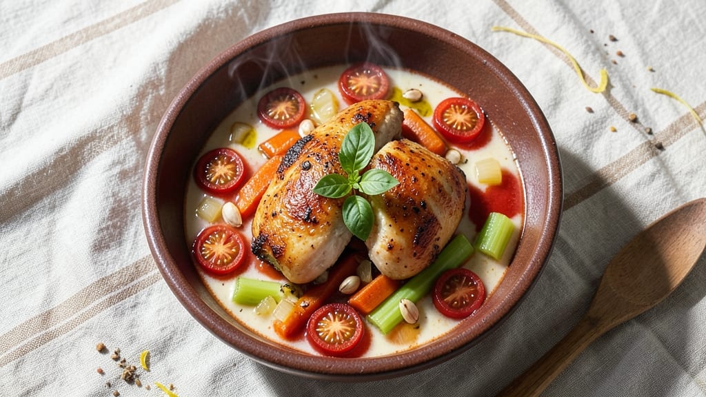 Baked Chicken and Tomato Soup Recipe: One-Pot Comfort With Crispy Celery Topping