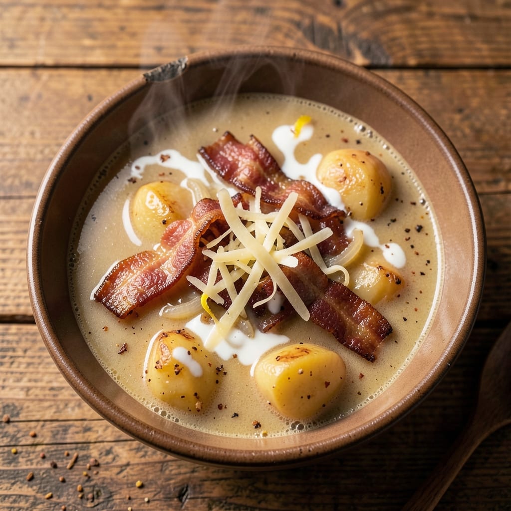 54th Street Bar and Grill Potato Soup Recipe: Smoky Bacon and Gruyere Velvety Richness