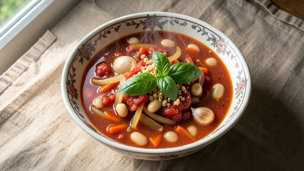 Bobby Flay's Minestrone Soup Recipe: Smoky Tomato-Basil Broth with Al Dente Veggies