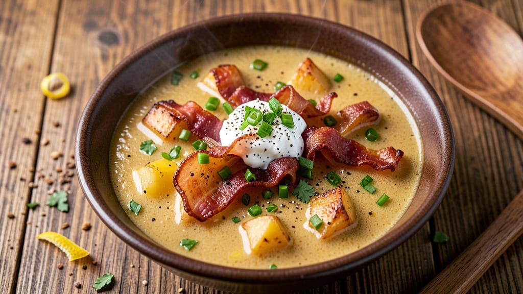 Best Ever Loaded Baked Potato Soup Recipe: Crispy Celery Crowns Over Creamy Cheese Clouds
