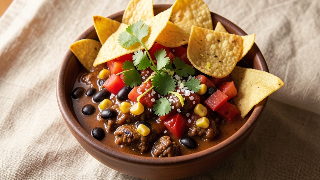 Best Taco Soup Recipe From Scratch: Crispy Tortilla-Stripped Topping Magic