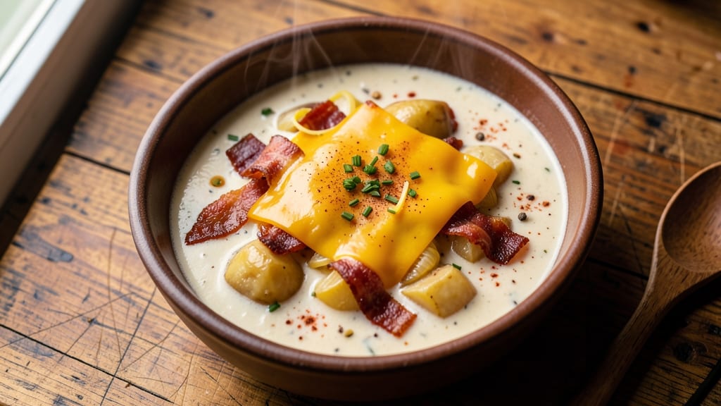 Best Loaded Potato Soup Recipe Ever: Crispy Bacon Bits and Creamy Velvety Swirls