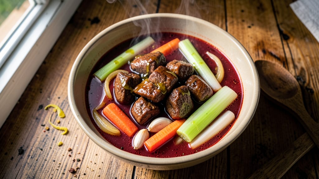 Beef Tips and Vegetable Soup Recipe: Savory Wine-Braised Meat in Hearty Broth