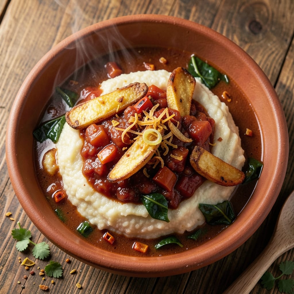 African Fufu and Soup Recipe: Smooth Pounded Yam with Spiced Tomato Broth
