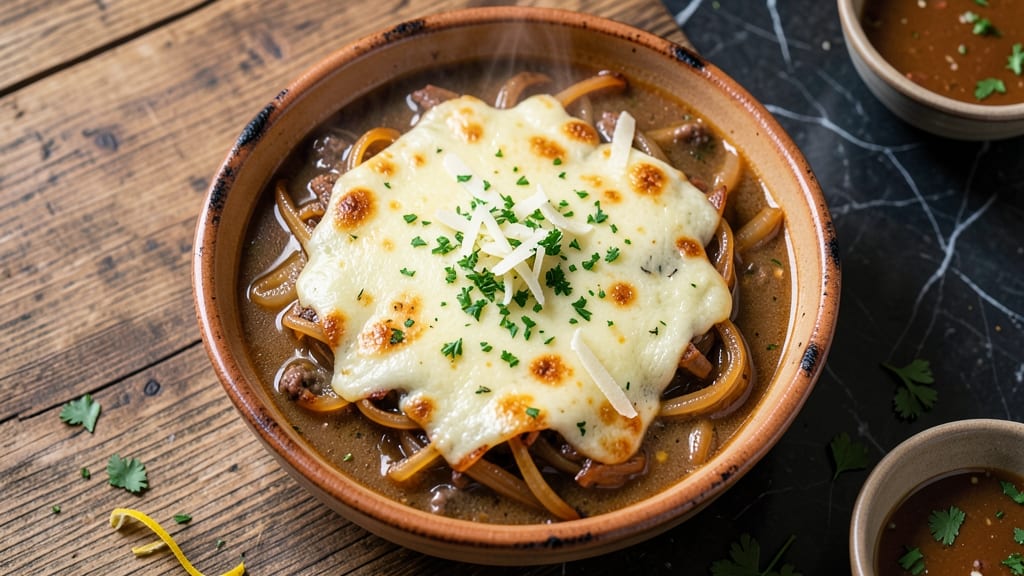 Bennigan's French Onion Soup Recipe: Gruyère Gold Crowns Over Silky Bechamel