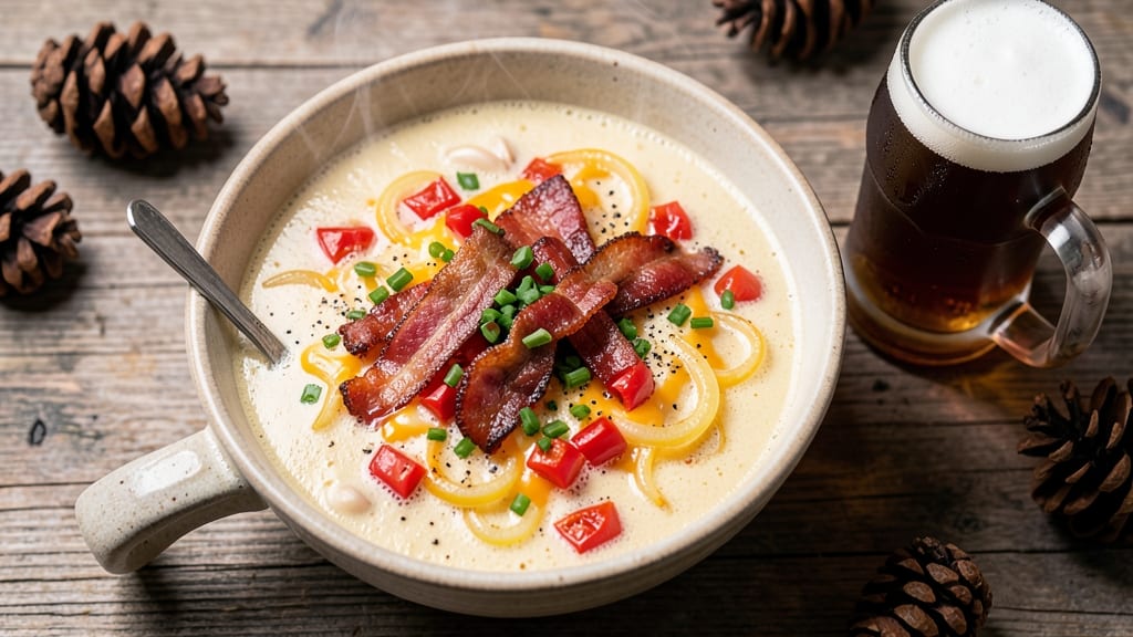 Biergarten Beer Cheese Soup Recipe: Crispy Pretzel Crowns and Malty Depth