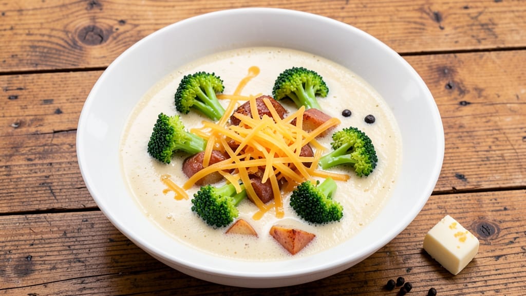 Baked Potato and Broccoli Soup Recipe: Cheesy Crisp-Topped Creaminess