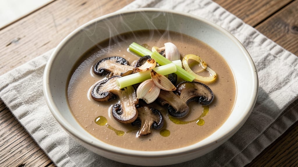 Blue Oyster Mushroom Soup Recipe: Earthy Umami Depth With Crispy Celery Topping