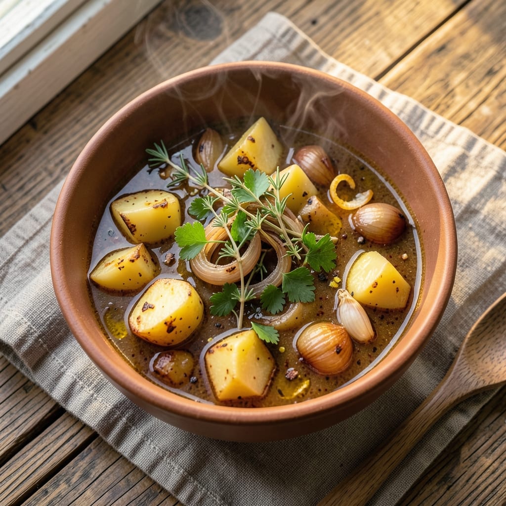 2 by 4 Soup Recipe: Smoky Potato and Coconut Velout with Crispy Herb Garnish